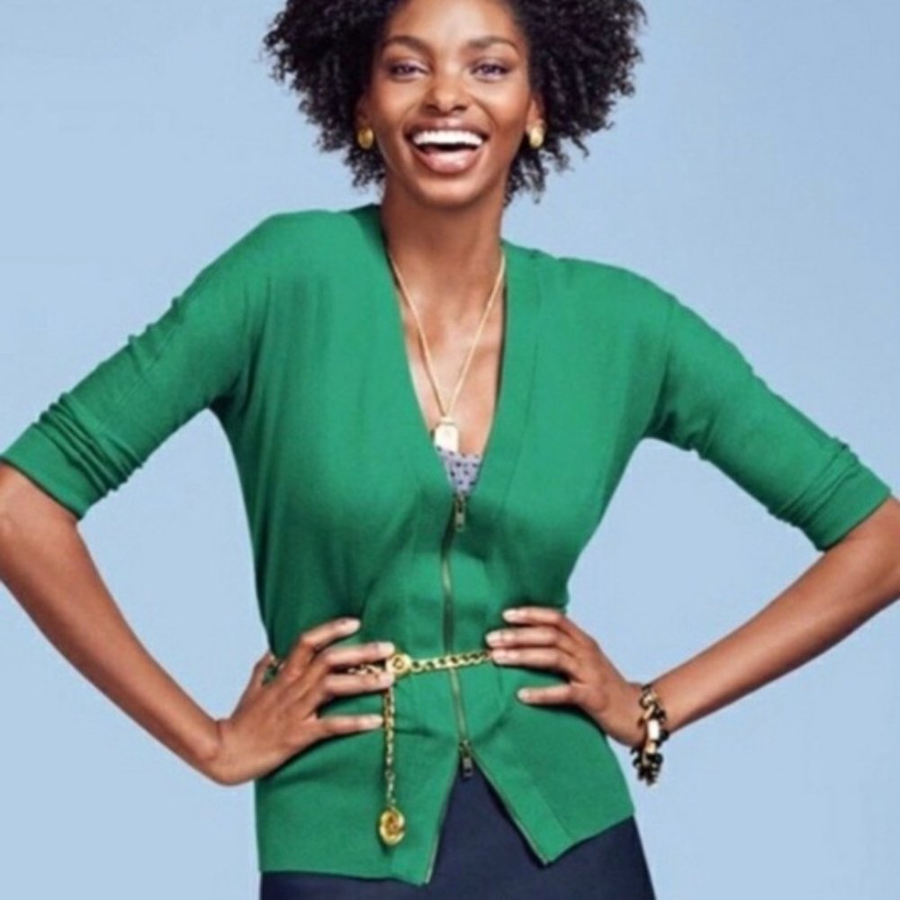 CAbi #5142 Banner Green Zip Down Cardigan Size Woman's XL